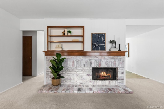 7068 E Briarwood Dr, Centennial, CO 80112 - living room featuring carpet, a fireplace, and baseboards