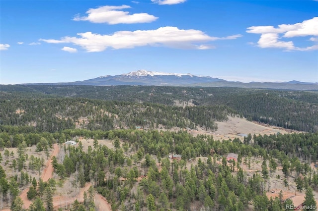 mountain view featuring a heavily wooded area