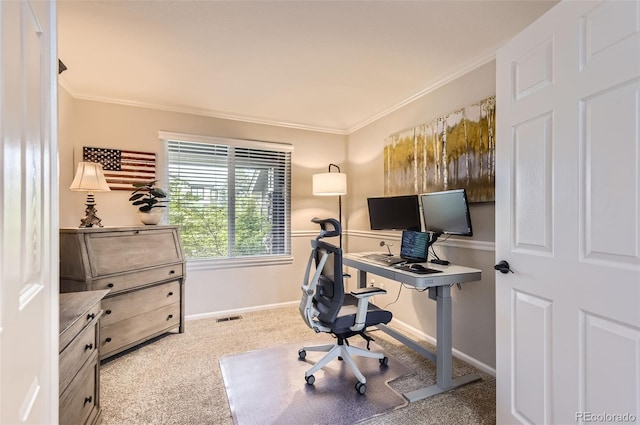 10230 Lauren Ct, Highlands Ranch, CO 80130 - carpeted home office featuring ornamental molding and baseboards