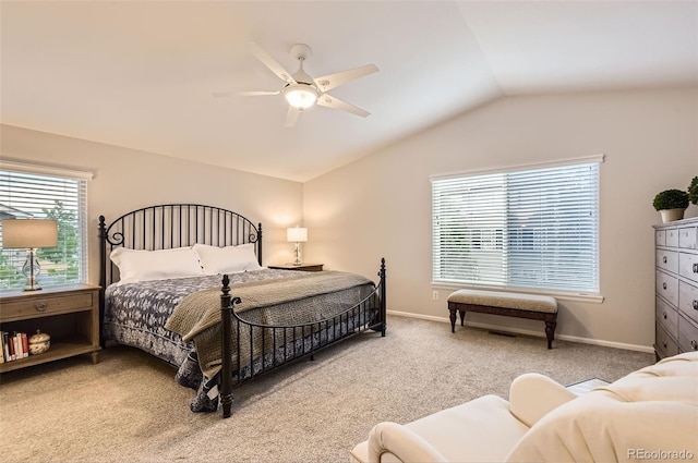 10230 Lauren Ct, Highlands Ranch, CO 80130 - bedroom featuring vaulted ceiling, light carpet, ceiling fan, and baseboards