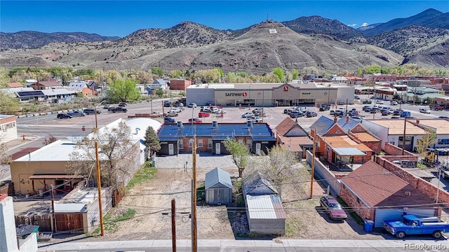 aerial view featuring a residential view and a mountain view