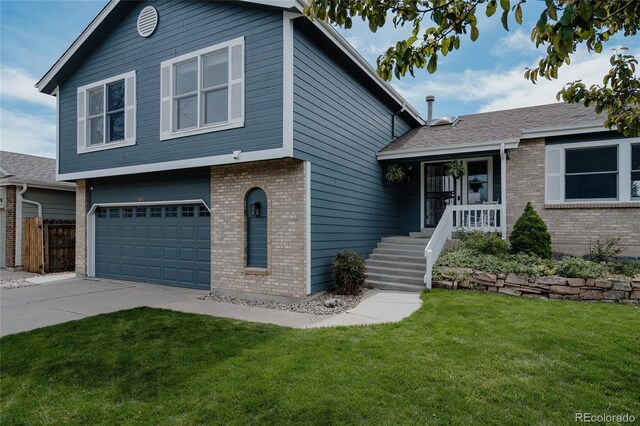 6386 S Pierson St, Littleton, CO 80127 - tri-level home featuring brick siding, an attached garage, and concrete driveway