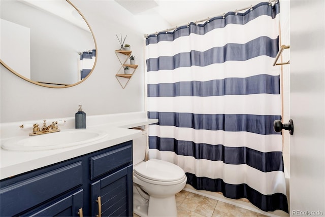 6386 S Pierson St, Littleton, CO 80127 - bathroom featuring toilet, vanity, tile patterned floors, and curtained shower