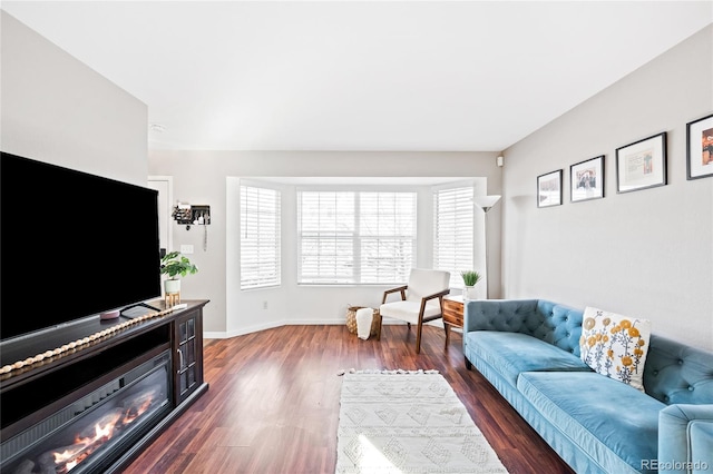 living room featuring dark hardwood / wood-style floors