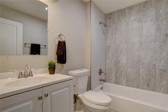 full bath featuring shower / bathing tub combination, toilet, and vanity