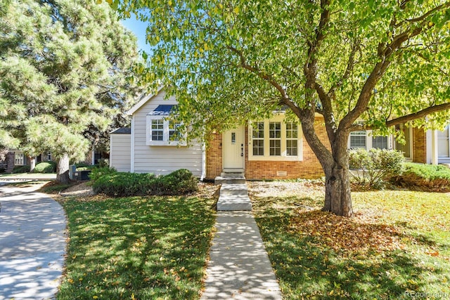 view of property hidden behind natural elements with a front lawn