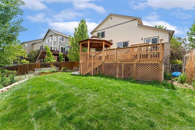 11335 W 54th Ln, Arvada, CO 80002 - rear view of property featuring stairway, a wooden deck, cooling unit, and a gazebo