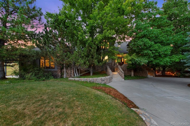 view of property hidden behind natural elements with a lawn