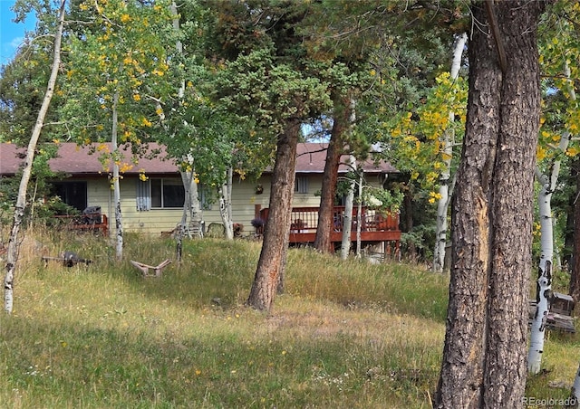 back of house with a wooden deck