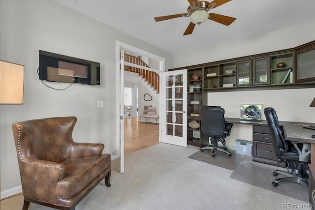 10683 Amesbury Way, Highlands Ranch, CO 80126 - carpeted office with a ceiling fan and french doors