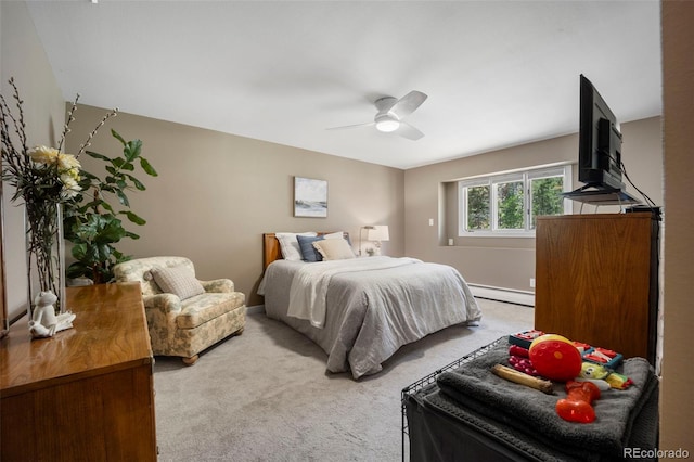 5 Sanford Rd, Colorado Springs, CO 80906 - bedroom featuring baseboard heating, carpet flooring, a ceiling fan, and baseboards