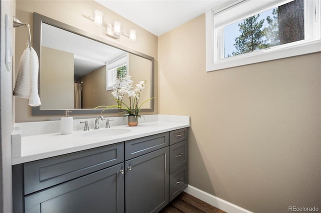 5 Sanford Rd, Colorado Springs, CO 80906 - bathroom featuring wood finished floors, vanity, and baseboards