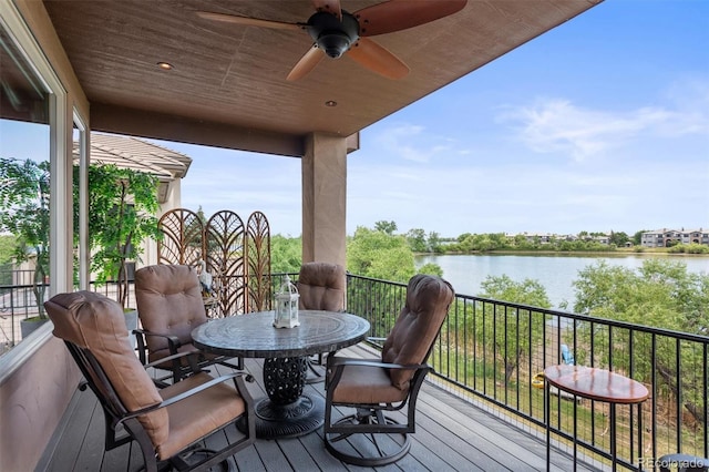 8070 W Progress Cir, Littleton, CO 80123 - wooden terrace featuring a water view and ceiling fan