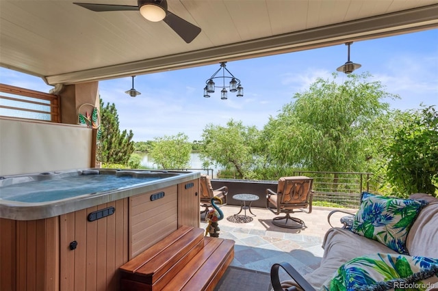 8070 W Progress Cir, Littleton, CO 80123 - view of patio / terrace with ceiling fan and a hot tub