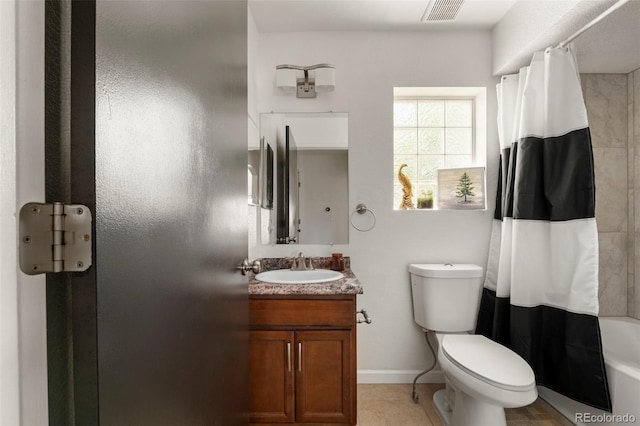 4713 Perth St, Denver, CO 80249 - bathroom featuring toilet, baseboards, vanity, and shower / bath combo