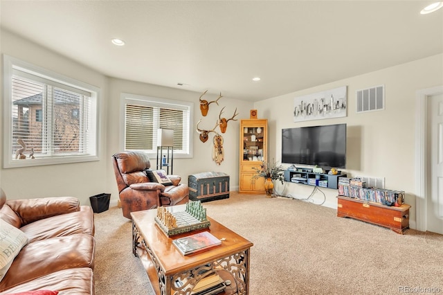 living room featuring carpet