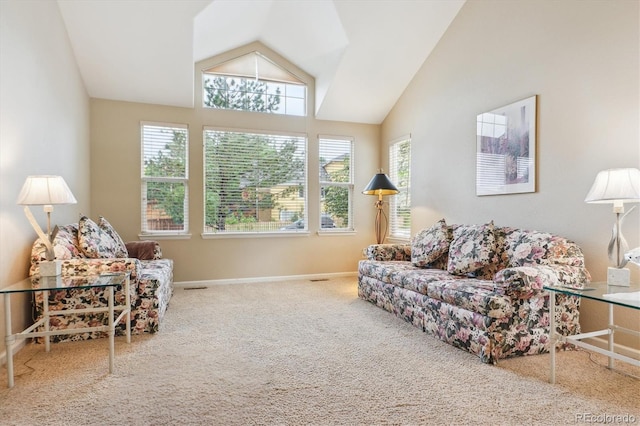 6534 S Union Way, Littleton, CO 80127 - living room with lofted ceiling, carpet, and baseboards