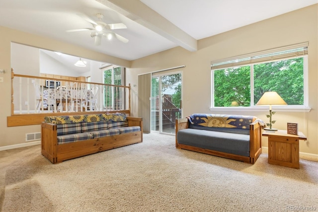 6534 S Union Way, Littleton, CO 80127 - living area featuring carpet, a ceiling fan, and baseboards