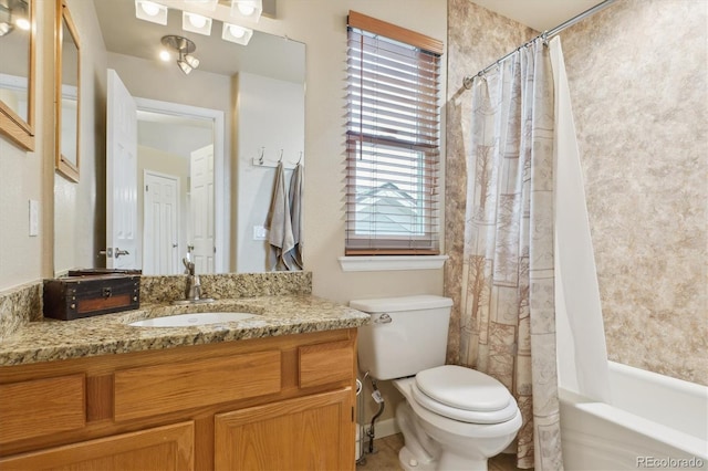 6534 S Union Way, Littleton, CO 80127 - bathroom with toilet, vanity, and shower / bathtub combination with curtain