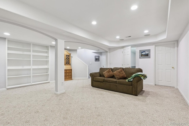 6534 S Union Way, Littleton, CO 80127 - living room with carpet floors, stairway, recessed lighting, and baseboards