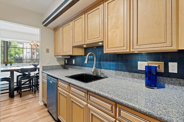 534 E 7th Ave Unit 101, Denver, CO 80203 - kitchen with a sink, stainless steel dishwasher, light wood-type flooring, and backsplash