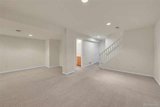 4006 E Geddes Cir, Centennial, CO 80122 - below grade area with light colored carpet, recessed lighting, and stairs
