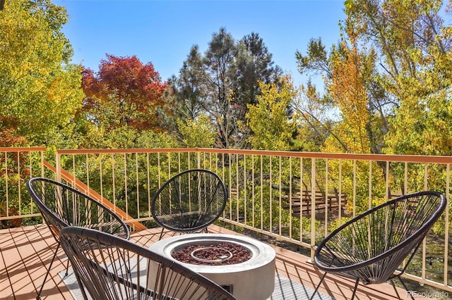 balcony with a fire pit