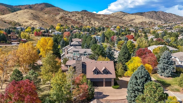 drone / aerial view with a mountain view