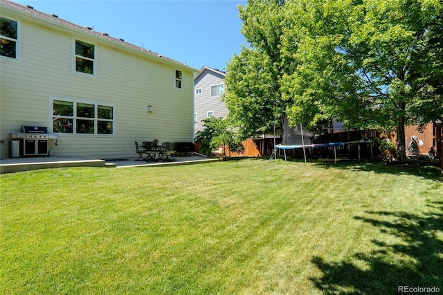 2192 Paint Pony Cir, Castle Rock, CO 80108 - fenced backyard featuring a trampoline and a patio area