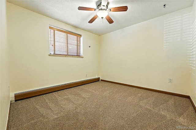 1045 N Clarkson St Unit 102, Denver, CO 80218 - unfurnished room featuring a baseboard radiator, carpet, ceiling fan, and a textured ceiling