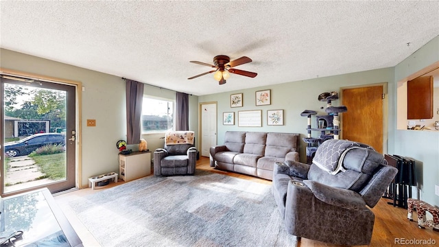 41 S Fenton St, Lakewood, CO 80226 - living room with ceiling fan, a textured ceiling, and wood finished floors