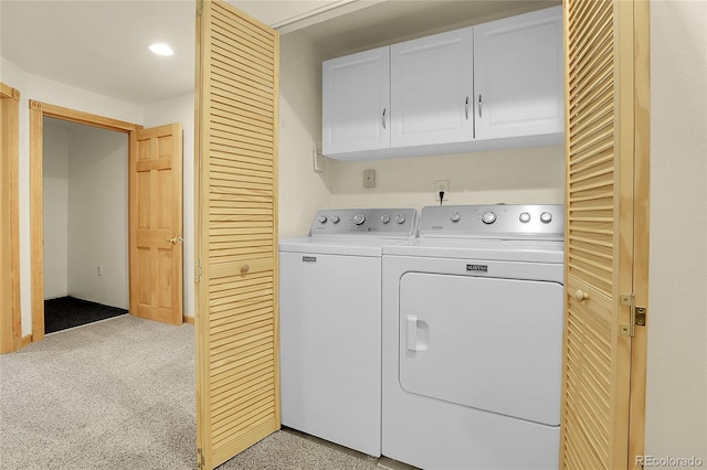 8376 Cobblestone St, Highlands Ranch, CO 80126 - washroom with cabinet space, separate washer and dryer, recessed lighting, and light carpet