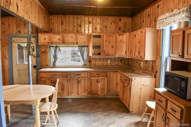 kitchen with wooden walls