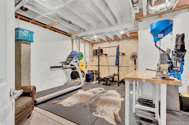 workout room with a workshop area