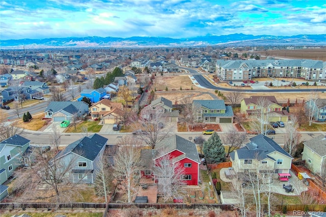 drone / aerial view featuring a mountain view