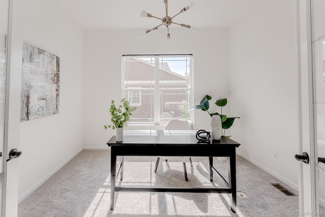 14345 Dahlia St, Thornton, CO 80602 - carpeted office space featuring baseboards and a chandelier