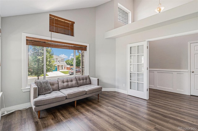 6230 Snowberry Ave, Firestone, CO 80504 - sitting room featuring high vaulted ceiling and wood finished floors