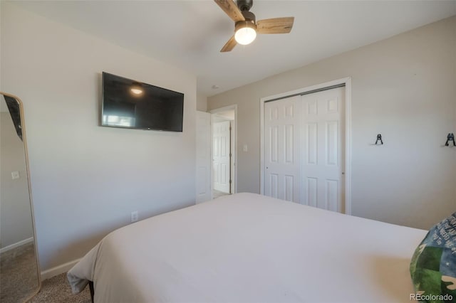 2240 Flintwood Dr, Colorado Springs, CO 80910 - bedroom with a closet, carpet, and ceiling fan