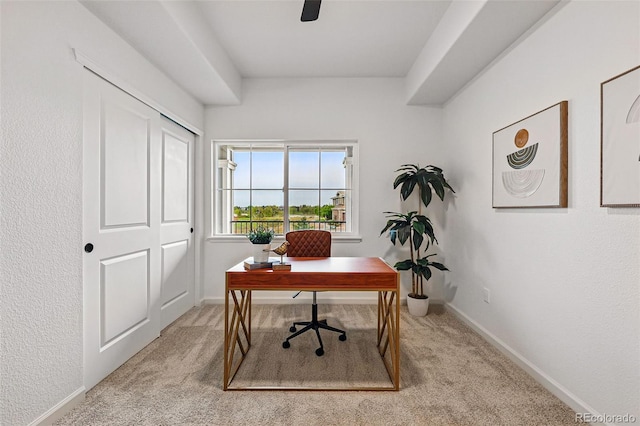 office featuring light colored carpet and baseboards
