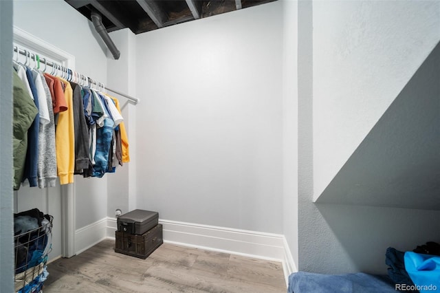 spacious closet featuring light hardwood / wood-style flooring