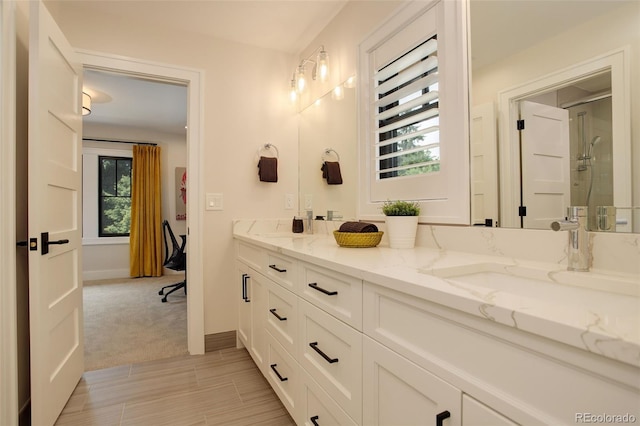 bathroom featuring vanity and walk in shower