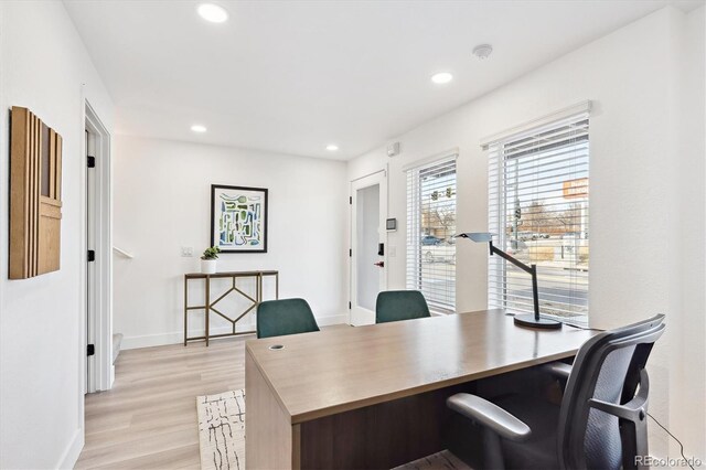 5128 W 26th Ave Unit 101, Denver, CO 80212 - office area with baseboards, light wood-style flooring, and recessed lighting