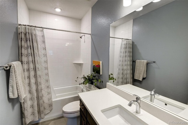 full bathroom featuring toilet, vanity, and shower / bath combo