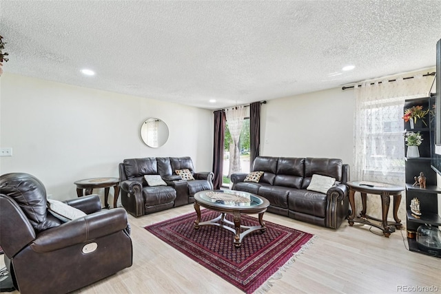 11941 Bellaire St Unit B, Thornton, CO 80233 - living room featuring healthy amount of natural light, a textured ceiling, wood finished floors, and recessed lighting