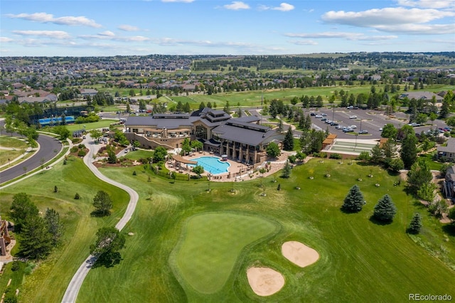 drone / aerial view featuring golf course view