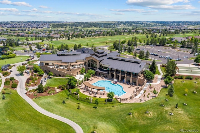 drone / aerial view with golf course view