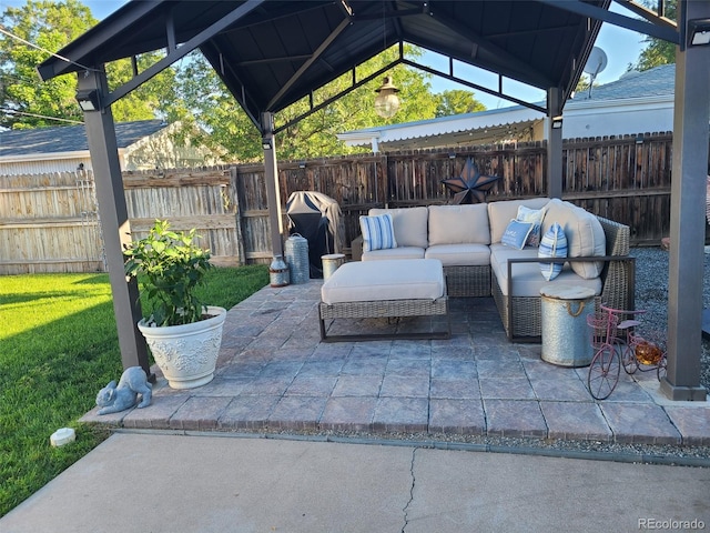 view of patio / terrace with a gazebo and an outdoor hangout area