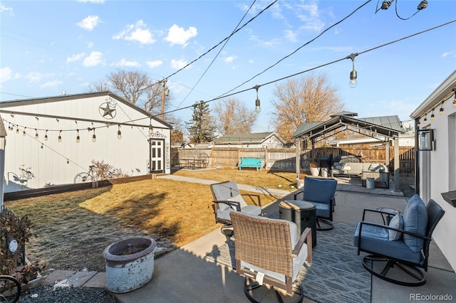 view of patio / terrace featuring a gazebo and outdoor lounge area