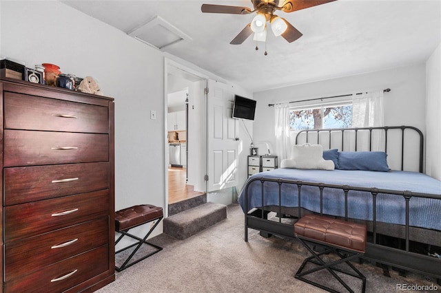 4389 S Sherman St, Englewood, CO 80113 - carpeted bedroom featuring attic access and a ceiling fan
