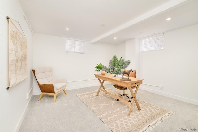 621 S Harrison Ln, Denver, CO 80209 - carpeted home office featuring recessed lighting and baseboards